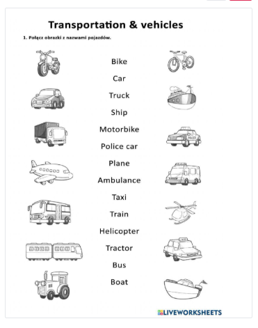Multi 5 - Transportation and Vehicles Worksheet by Monika